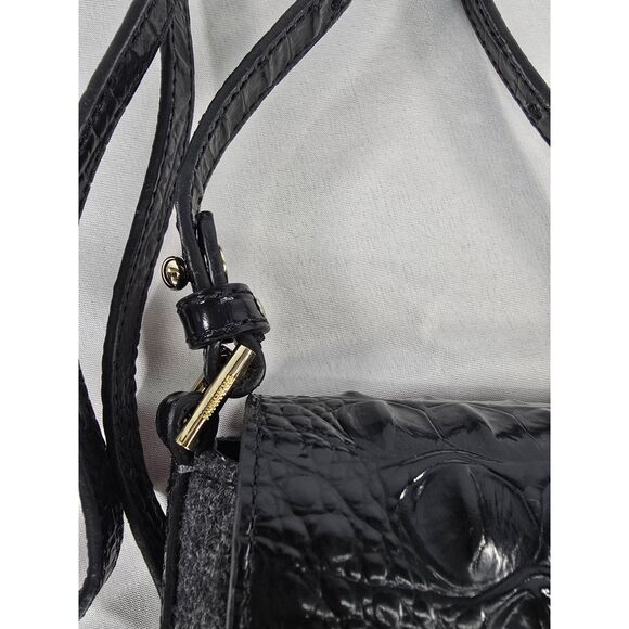 Brahmin Charcoal Magnetic Flap Small Crossbody Purse Bag Croc Embossed Leather - Picture 10 of 13